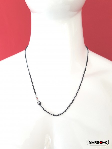 MARSOXX schwarze Edelstahlkette Halskette Kugelkette dünn leicht Herren Männer Karabinerverschluss hochwertig IdentificationBlack 60cm Männerschmuck 316L