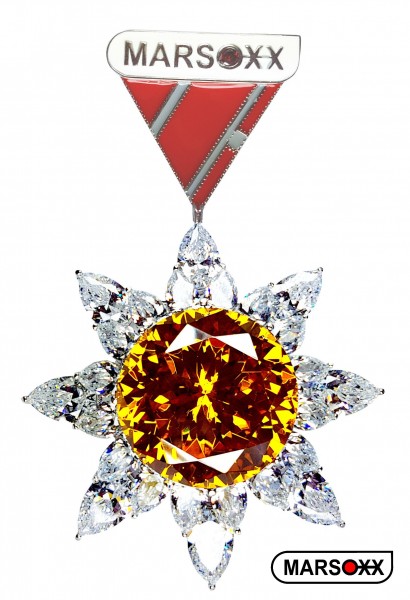 MARSOXX HonorCitrine Schmuckorden Orden Brosche Zirkonia Cubic Zirconia große gelb Zitrin Brillant Herrenschmuck Zierorden Karnevalsorden rhodiniert Party Hochzeit Dragqueen